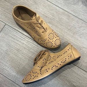 Tan Perforated Women's Loafers